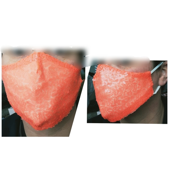 💥New Bright Orange Glitter Sequin Mask - Picture 5 of 5